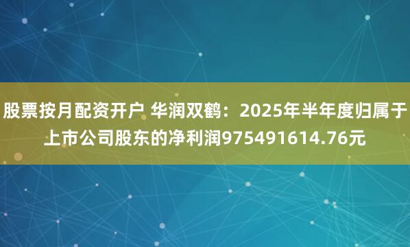 股票按月配资开户 华润双鹤：2025年半年度归属于上市公司股东的净利润975491614.76元